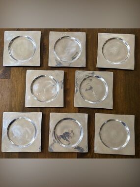 SOLD IN PAIRS! Large Modern Aluminum Dinner Plate Charger Plate Square 11in
